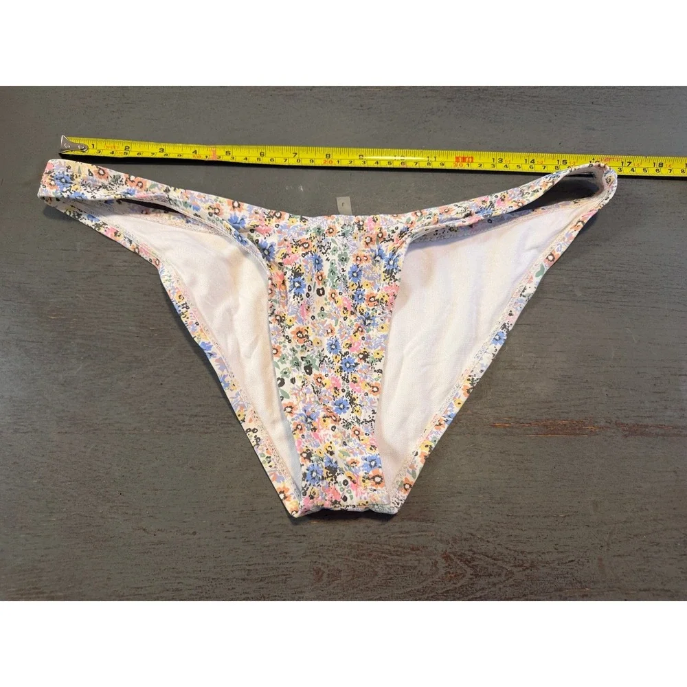 Lulus Floral Bikini Bottom Low Rise High Cut Blue Orange LU26265232 Womens L
